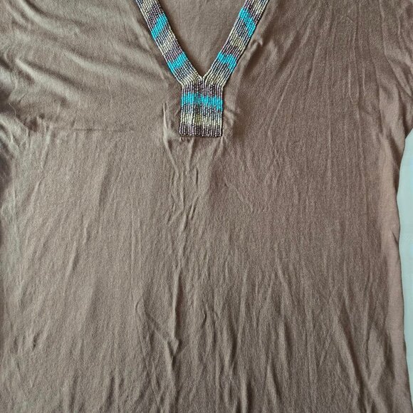 Women's Size Medium Ralph Lauren Beaded Short Sleeve V-Neck Pullover - Picture 2 of 9